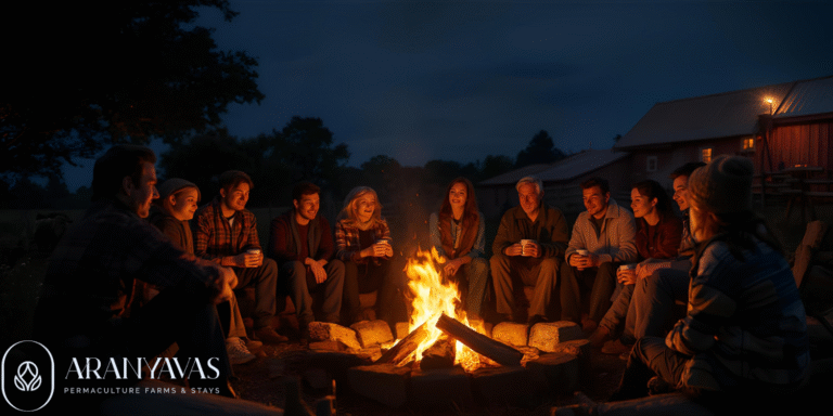 a group of guest enjoying the burnfire and tea at the night of new year.